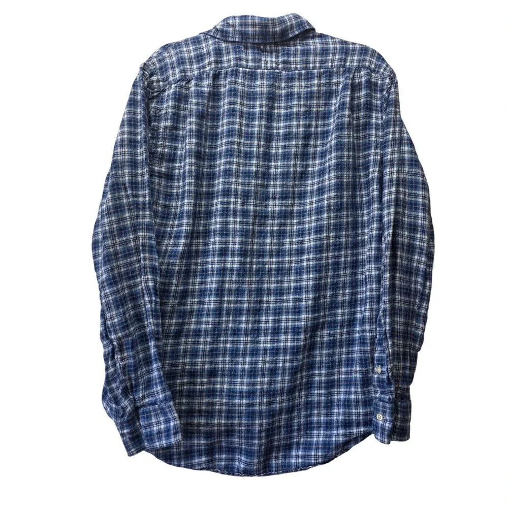Polo Ralph Lauren Mens Blue Plaid 100% Linen Long Sleeve Button Down Shirt Large